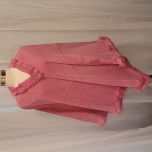 Vintage Revue Pink Suede and Fur Poncho Size 8